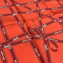 Load image into Gallery viewer, HERMES Paris Carre 45 Handkerchief Mini Scarf Silk 100% Bolduc Ribbon Orange Red
