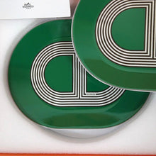 Load image into Gallery viewer, Hermes Paris Rallye 24 Oval Mini Plate 2 Pieces Green 15.5x12cm Porcelain w/Box
