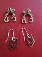 Load image into Gallery viewer, Christian Dior Logo &amp; Ribbon Motifs 2 Sets Pierced Drop Earrings Silver Tone
