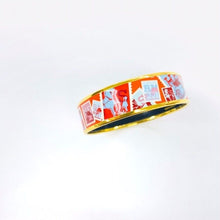 Load image into Gallery viewer, Hermes Paris Auth. Email Cloisonne Enamel Bangle Bracelet Stamp Pattern Red Gold
