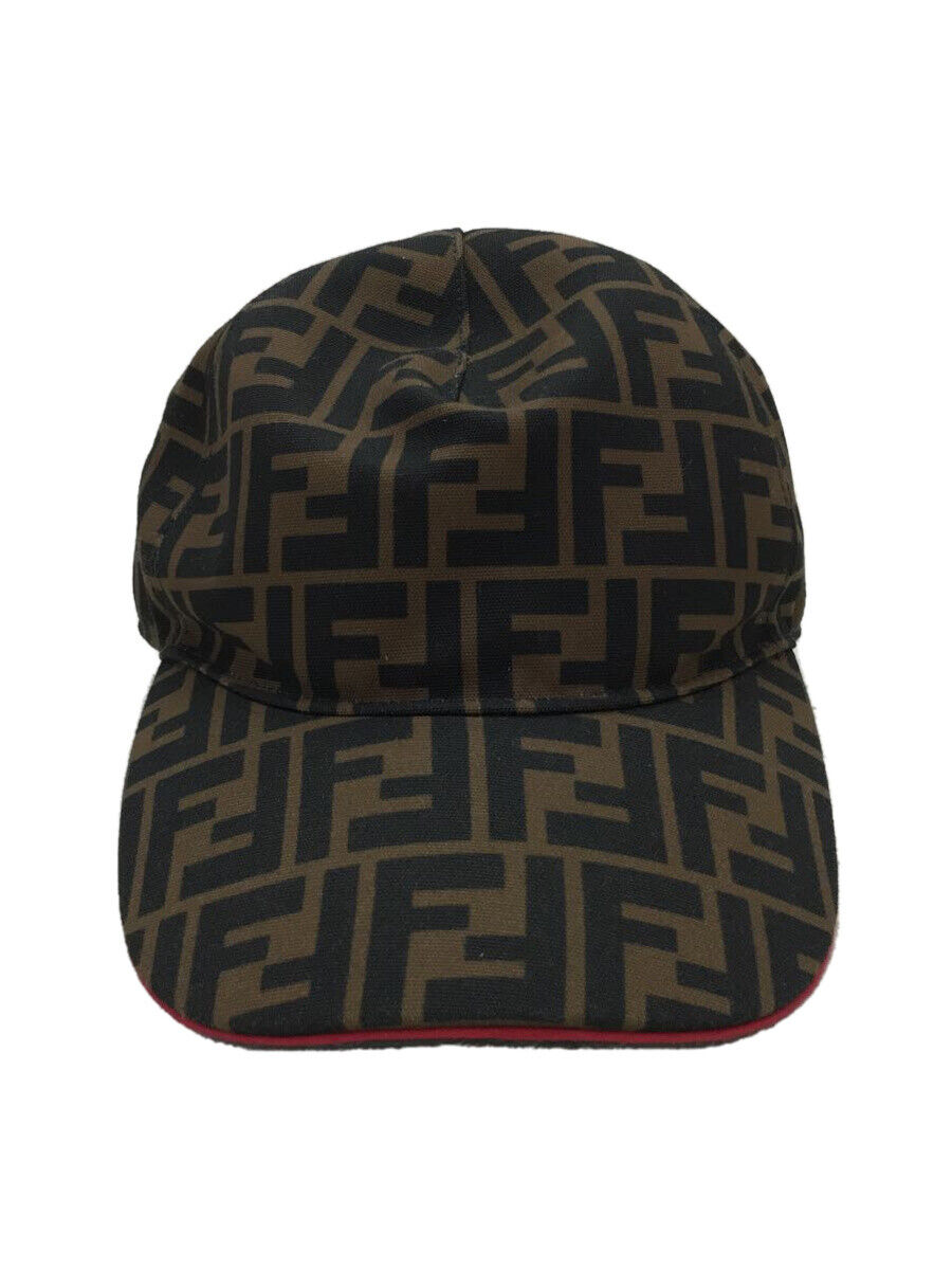 FENDI Auth. FF Zucca Pattern Cap Unisex Brown Polyester Italy Made Size 58cm