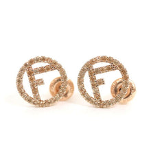 Load image into Gallery viewer, Fendi F Is Logo Rhinestone Hoop Earrings Pierce Pink Gold GP Jewelry Accessory
