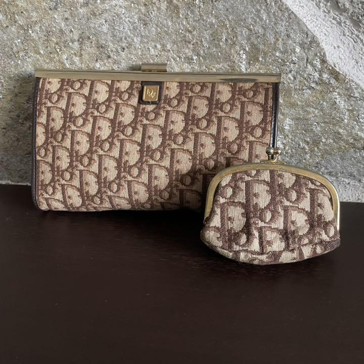 Christian Dior Trotter Gamaguchi Clutch Bag & Coin Case Brown 2 Pieces Vintage