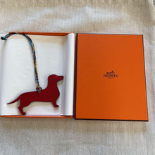 Load image into Gallery viewer, Hermes Paris Dachshund Dog Reversible Bag Charm Petit Ash Leather Red Gray w/Box
