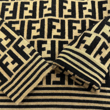 Load image into Gallery viewer, Fendi Vintage Turtleneck Sweater Knit Zucca Logo 100% Wool Brown Size 42 Italy
