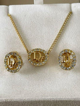 Load image into Gallery viewer, Christian Dior Vintage Logo Necklace &amp; Earrings Set Gold Charm Accessory w/Box
