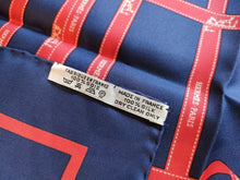 Load image into Gallery viewer, Hermes Paris Carre 40 Silk 100% Scarf Handkerchief Bolduc Ribbon Navy Red
