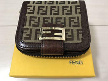 Load image into Gallery viewer, FENDI FF Zucca Compact Wallet Zip Around Snap Button Brown Canvas w/Box Italy
