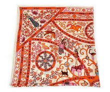 Load image into Gallery viewer, HERMES Paris Carre 140 Cashmere Silk Stole Shawl Peuple Du Vent Orange Multi
