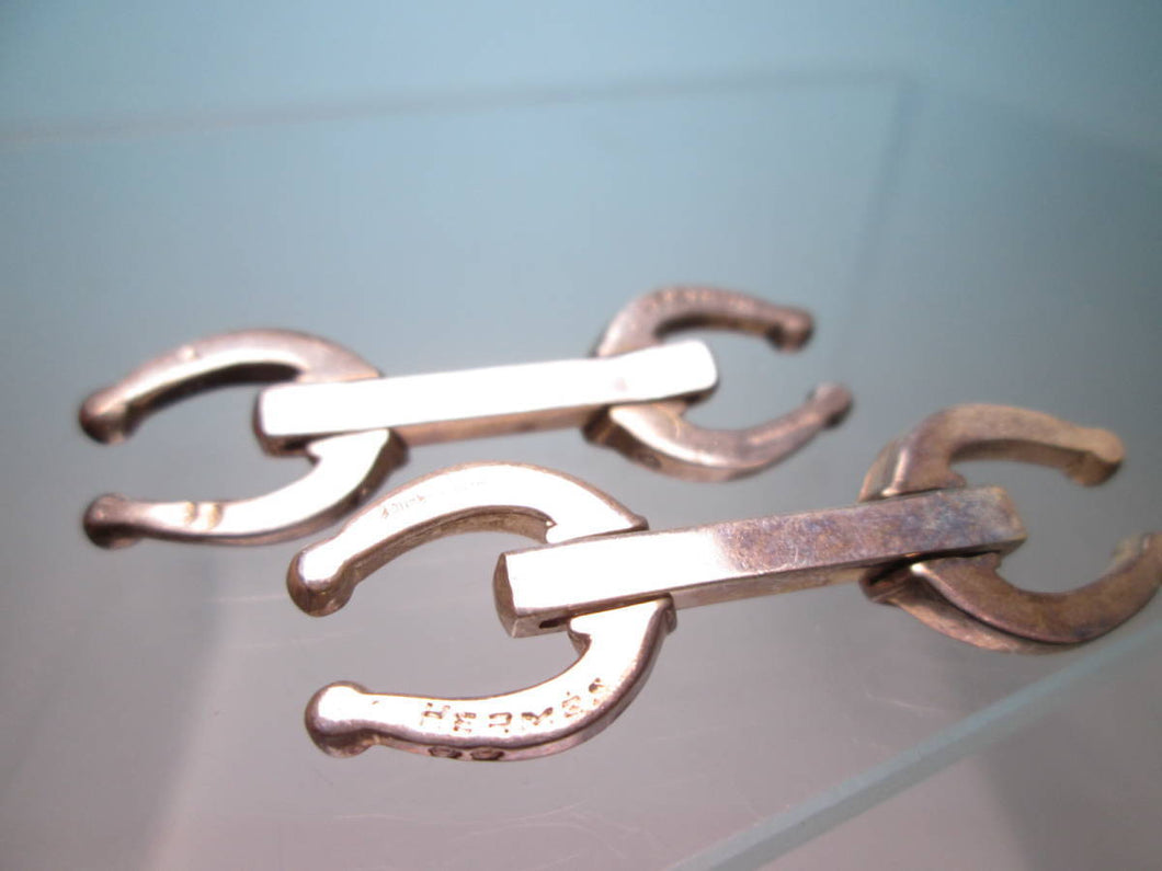 Hermes Paris Auth. Horse Shoe Motif Cuffs Cufflinks Silver 925 Men's Accessory
