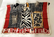 Load image into Gallery viewer, Fendi Zucca Logo Pattern Scarf Stole 100% Silk White Black Red Italy Made 89cm
