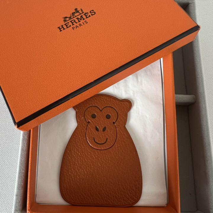 Hermes Paris Pikabook Orange Leather Monkey Bookmark Accessory W5xH7cm w/Box
