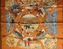 Load image into Gallery viewer, HERMES Paris Carre Tanzanie SILK 90 Robert Dallet Multicolor Scarf Stole Brown
