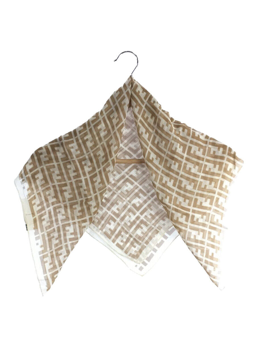 Fendi Authentic Zucca Logo Pattern Scarf Stole 100% Silk Beige Italy Made 65cm