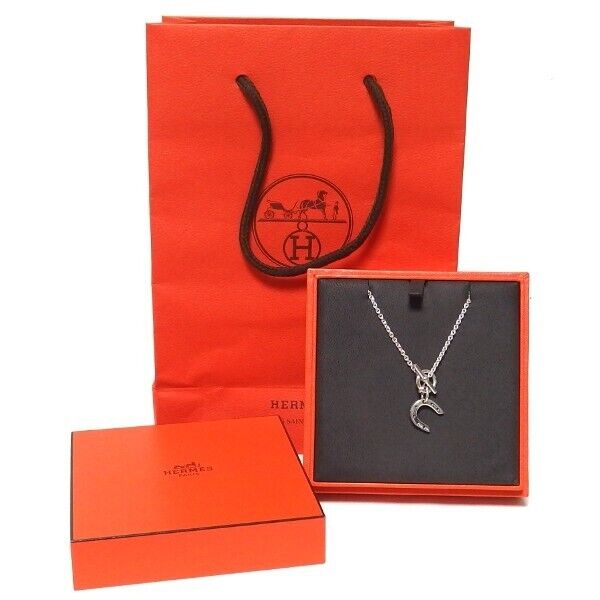 Hermes Paris Horseshoe Motif Chain Toggle Necklace Pendant Silver 925 w/Box