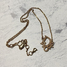 Load image into Gallery viewer, Christian Dior Logo Motif Rhinestone Chain Necklace Pendant Gold Plated GP 41cm

