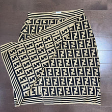 Load image into Gallery viewer, Fendi Zucca Logo Wrap Around Skirt Beige Black Cotton Rayon Knitted Size 40
