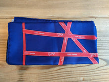 Load image into Gallery viewer, Hermes Paris Carre 40 Silk 100% Scarf Handkerchief Bolduc Ribbon Navy Red
