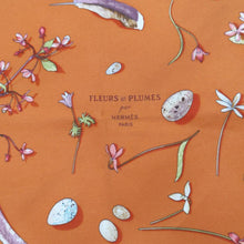 Load image into Gallery viewer, HERMES Paris Carre 45 Handkerchief Mini Scarf Silk 100% FLEURS et PLUMES Orange
