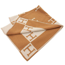Load image into Gallery viewer, HERMES Paris Plaid Avalon Blanket Throw Brown White Wool Cashmere 134 x 160cm
