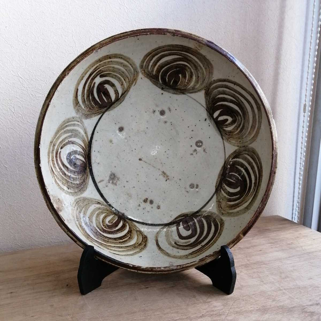 Edo Period Horse Eye Plate Seto Stone Mino Ware Platter Folk Art Pottery D34.5cm