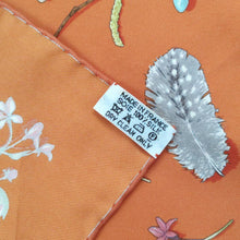 Load image into Gallery viewer, HERMES Paris Carre 45 Handkerchief Mini Scarf Silk 100% FLEURS et PLUMES Orange

