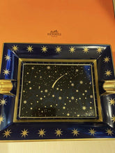 Load image into Gallery viewer, HERMES Paris Cigar Tray Ashtray Porcelain Carriage Stars Interior Black Navy Box
