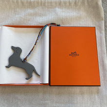Load image into Gallery viewer, Hermes Paris Dachshund Dog Reversible Bag Charm Petit Ash Leather Red Gray w/Box
