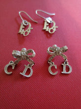 Load image into Gallery viewer, Christian Dior Logo &amp; Ribbon Motifs 2 Sets Pierced Drop Earrings Silver Tone
