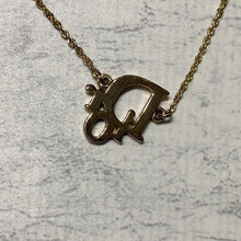 Load image into Gallery viewer, Christian Dior Logo Motif Rhinestone Chain Necklace Pendant Gold Plated GP 41cm
