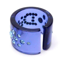 Load image into Gallery viewer, CHRISTIAN DIOR Logo Rhinestone Clear Blue Acrylic Finger Ring Size 9 Accessory
