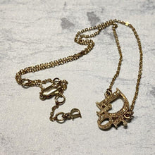 Load image into Gallery viewer, Christian Dior Logo Motif Rhinestone Chain Necklace Pendant Gold Plated GP 41cm
