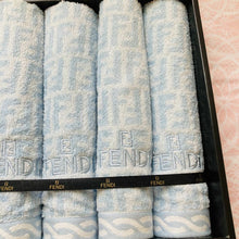 Load image into Gallery viewer, Fendi Authentic FF Logo Zucca Wash Towels 5 Pieces Set Cotton 100% Blue w/Box
