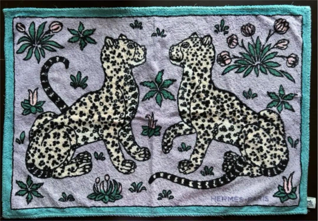 HERMES Small Size Towel Bath Mat Cotton 100% Leopards 63 x 91 cm Multicolor