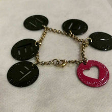 Load image into Gallery viewer, Fendi Authentic Black Metal Charm Logo Chain Bracelet Pink Heart Motif Accessory

