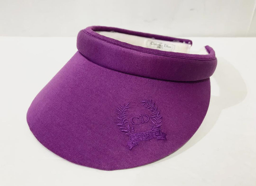 Christian Dior Emblem Embroidered Sun Visor Cap Purple Cotton Ladies Vintage