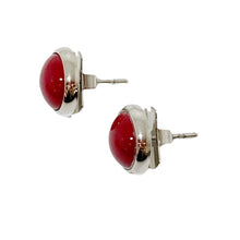 Load image into Gallery viewer, HERMES Paris Eclipse Round Red Enamel Pierce Earrings Silver Plated Jewelry Box
