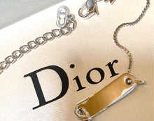 Load image into Gallery viewer, Christian Dior Logo Plate Blue Letter Chain Bracelet Bangle Silver Plated w/Box

