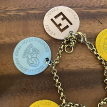 Load image into Gallery viewer, FENDI Coin Motifs Chain Bangle FF Logo Heart Star Gold Blue BRACELET Italy w/Box
