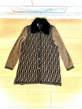 Load image into Gallery viewer, Fendi Vintage Zucca Pattern Wool 100% Knit Suit Fur Collar Wrap Skirt Size 38

