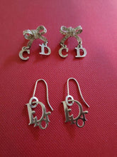 Load image into Gallery viewer, Christian Dior Logo &amp; Ribbon Motifs 2 Sets Pierced Drop Earrings Silver Tone
