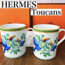 Load image into Gallery viewer, HERMES Paris Toucans Pattern Mug Cup 2 Pieces Porcelain White Multicolor w/Box
