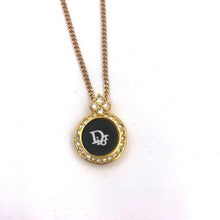 Load image into Gallery viewer, Christian Dior Circle Logo Rhinestone Chain Necklace Pendant Black Gold GP 51cm
