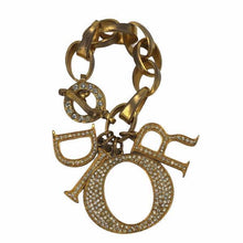 Load image into Gallery viewer, Christian Dior DIOR Logo Rhinestone Chain Bangle Bracelet Gold Plated GP Vintage
