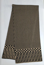 Load image into Gallery viewer, Fendi Auth. Zucca Logo Striped Stole Muffler 100% Wool 40x170cm Black Beige
