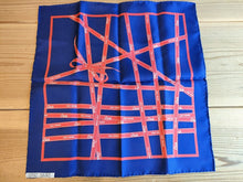Load image into Gallery viewer, Hermes Paris Carre 40 Silk 100% Scarf Handkerchief Bolduc Ribbon Navy Red
