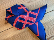 Load image into Gallery viewer, Hermes Paris Carre 40 Silk 100% Scarf Handkerchief Bolduc Ribbon Navy Red
