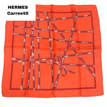 Load image into Gallery viewer, HERMES Paris Carre 45 Handkerchief Mini Scarf Silk 100% Bolduc Ribbon Orange Red

