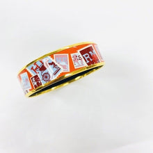 Load image into Gallery viewer, Hermes Paris Auth. Email Cloisonne Enamel Bangle Bracelet Stamp Pattern Red Gold
