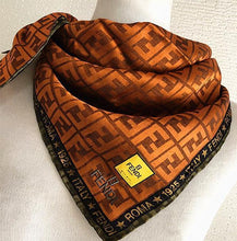 Load image into Gallery viewer, Fendi Mini Scarf Handkerchief Logo Embroidered Zucca Silk Cotton 58 x 57.5cm
